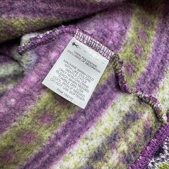 Koppen Sherpa Pullover Women's Size S Fair Isle Purple Green Hooded Jacket - Picture 4 of 6